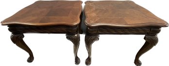 Set Of Bedside Tables With Ornately Carved Legs (24x28x25)-showing Some Wear And Watermarks, Good Condition