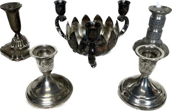 Collection Of Various Silver Plated Candlestick Holders