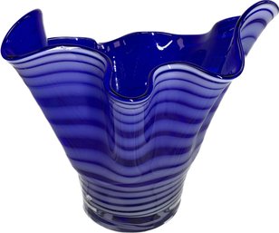 Blue Glass Ruffled Vase