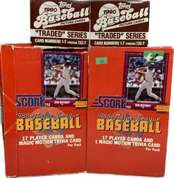 4 BOXES - Score 1988 Baseball Player Cards And Trivia Cards, Topps 1990 Baseball Cards Traded Series