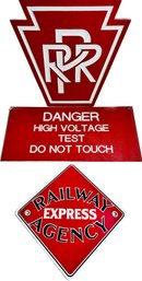 Trio Of Red And White Railroad Related Signs