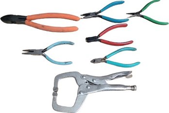 Locking C-Clamps, Small Pliers, Screw Drivers With Carrying Bag.