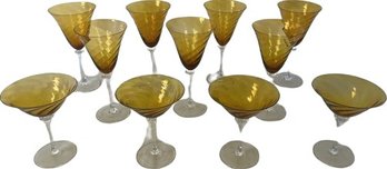 Vintage Amber Wine Glasses (7) & Champagne Glasses (4)