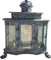 Blue Outdoor Glass Jar Box With Figurines - 13 1/2' Tall