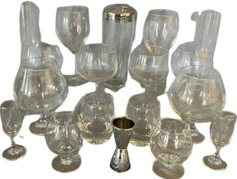 Collection Of Bar Glasses With Shaker & Jigger. 2 Of Each Glass Style. (4-9 H)