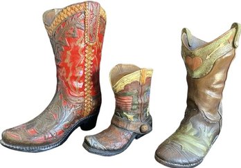 Ceramic Cowboy Boot Decor. One Boot Is A Coin Bank.