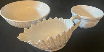 White Ceramic Serving Bowls & Scalloped Pitcher