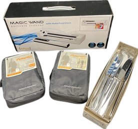 Magic Wand Portable Scanner, New In Box. Adult Ponchos New In Box. Set Of Knives.