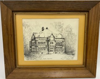 Framed Pen Sketch Artwork, Signed By Artist Allen 1975 (18x15)