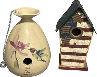 Ceramic Bird House/Feeder, Patriotic Wood Bird House