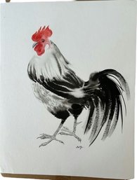 Rooster Watercolor On Paper Signed By Artist (22x17)