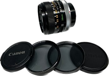 Canon 28mm FD Lens, Two Canon Lens Caps, Two Lens Polarizer