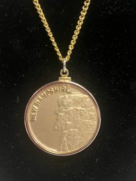 Gold Tone Necklace With New Hampshire State Pendant With State Outline,  Lilac & Finch.