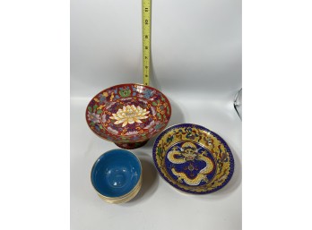 Colorful Patterned Platter And Small Disks