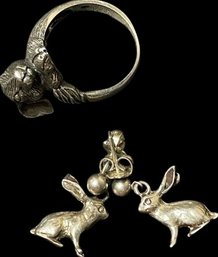 Rabbit Lovers Ring And Pierced Earrings