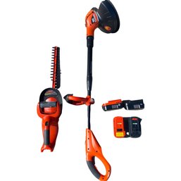 Black And Decker Cordless Trimmer/Edger & 22in Hedge Trimmer TESTED AND WORKING Includes 4 Batteries 3 Charger