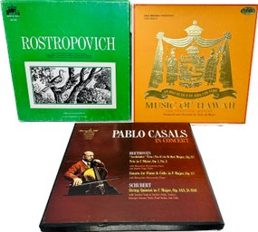 Vintage Vinyl Records - Pablo Casals, Rostropovich Long Playing Record Set, Music Of Hawaii
