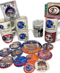 Denver Broncos Cups, Button Pins And Many More 11'