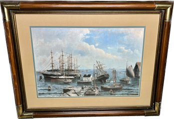 Ships At Dock Framed Print