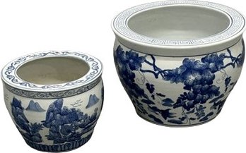 2 Blue And White Ceramic Pots
