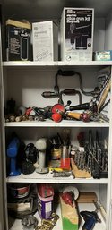 Miscellaneous Collection Of Tools Including Drills, Drill Bits, Glue Gun, Doweling Jig And More!