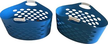 Two Flexible Turquoise Rubbermaid Storage Bins With Handles. 24x16x14