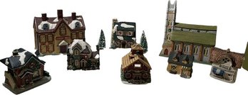 Collection Of Christmas Village Buildings & Houses. Need Replacement Cords & Lights. From 4-10 Tall.