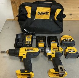 DeWalt Tool Set. Includes 0.5in Drill Driver, 0.25in Impact Driver, Two Batteries And Charger