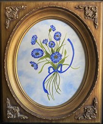 Oval Frame Floral W/ Bow Painting (11x13) Signed By Foxy