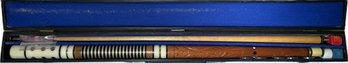 56.5in Wood Carved Pool Cue With Case- Punkinberry Etched Into Handle