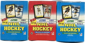 3 BOXES Score 1991 Series 1 NHL Hockey Bilingual Edition Cards, 1991 Score Series 2 NHL Hockey English Edition