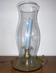 Glass Vase/jug,  With A Brass Base Candle Holder Inside