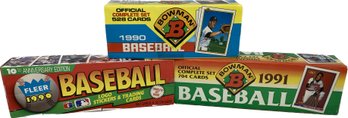 3 BOXES - Bowman 1990 Set 528 Cards, Bowman 1991 Official Set 704 Cards, Fleer 1990 Baseball Trading Cards