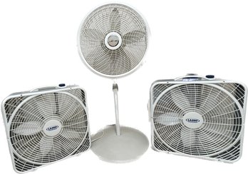 Lasko Box Fans(21x4x21) And Standing Rotating Fan (44 In Tallh -all Working!