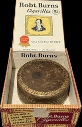 Leather Circular Box In Robt. Burns Cigarillos Box - 4.5' Length