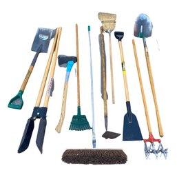 SPRING IS COMING! 10 Garden Tools (Shovels Brooms, Post Hole Digger And More) Includes Rubbermaid Bin-23inTall