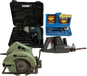 Corded Power Tools- Black & Decker Drill, Arrow Staple Gun Kit, Rockwell Circular Saw, & 2 Speed Jigsaw