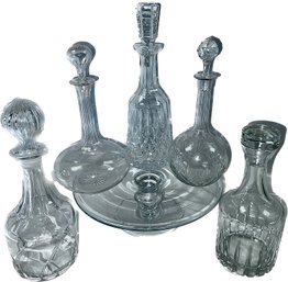 Collection Of Glass Decanters And Glass Cake Pedestal