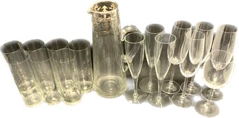 Clear Glassware Wine Glasses, Cups, Clear Glass Pitcher With Decorative Detailing