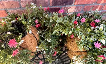 Pair Of Artificial Flower Hanging Baskets (hardware Not Included), About 30 Inches Long