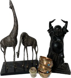 Assembly Of Decor, Buddah, Metal Giraffes, Small Decor Bowls