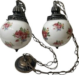 Floral Glass Ball Hanging Lamps With Chains And Ceiling Mount. No Lightbulbs, Untested.