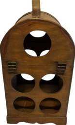 Vintage Wooden Wine Holder For 6 Bottles With Handle & Latch: 16x9x9