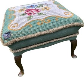 Embroidered Floral Footstool -  20 Inches Wide By 20 Inches Wide By 15 Inches Tall