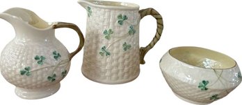 Vintage Belleek Irish Limpet Open Sugar Bowl, Coffee And Cream