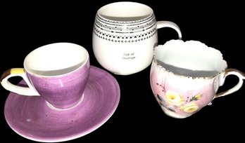 3 Teacups, Courage, Floral, Purple