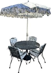 Six Piece Outdoor Patio Table Set Includes Umbrella For Chairs And Table - 48 Diameter X 28 Tall