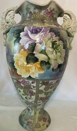 Vintage Asian Vase, Green Floral