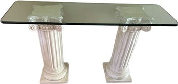 Long Side Glass Top Table With Stone Pillars - Each One Is: 20 X 17.5