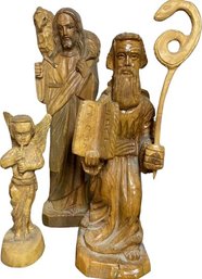 Three Christian Themed Wooden Statues (Tallest Statue-12in Tall)